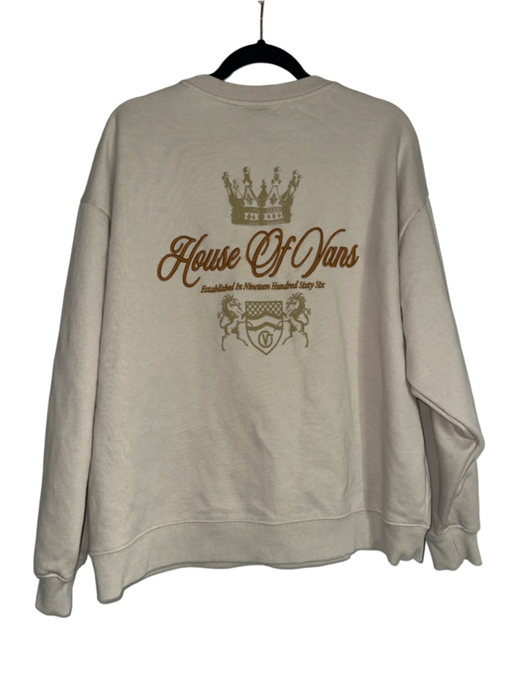 Vans Cream Crewneck with Gold Crest Graphic